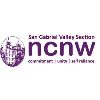 Logo for San Gabriel Valley Section NCNW featuring a purple castle illustration and text emphasizing commitment, unity and self reliance.
