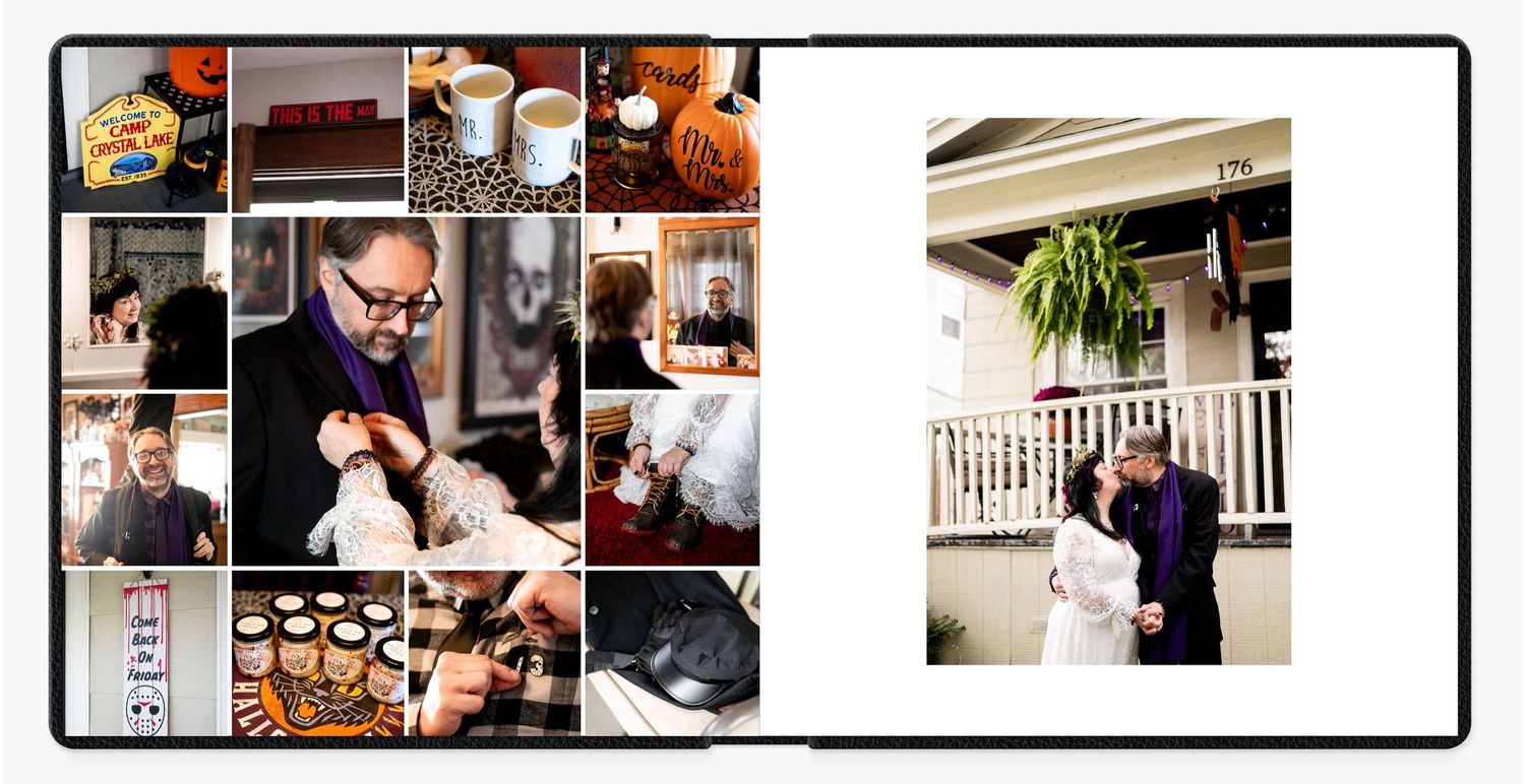 A collage of wedding celebration photos showing candid moments between couples, families and guests during a special event.