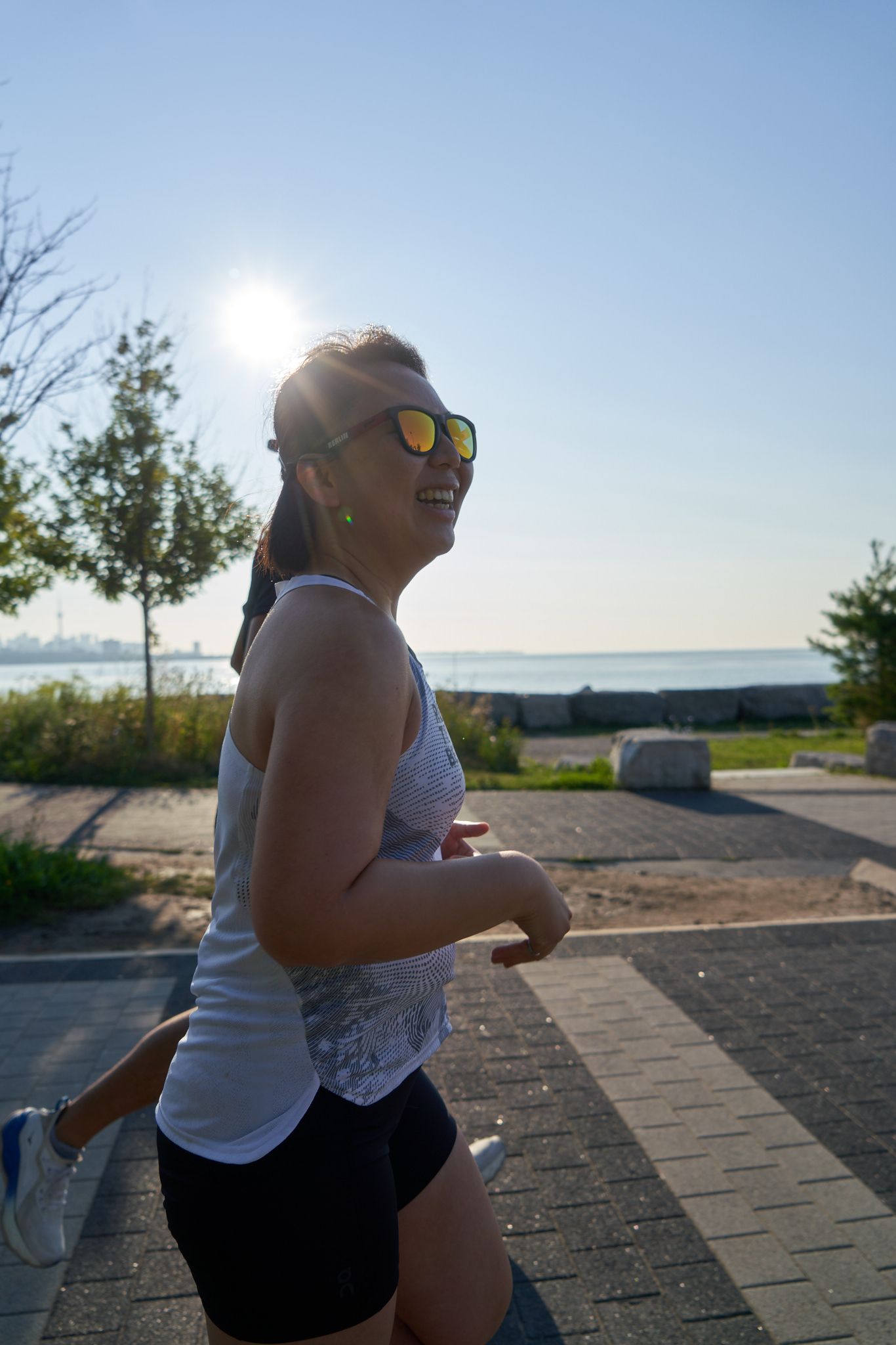 Runners cheering for others in a race in Canada