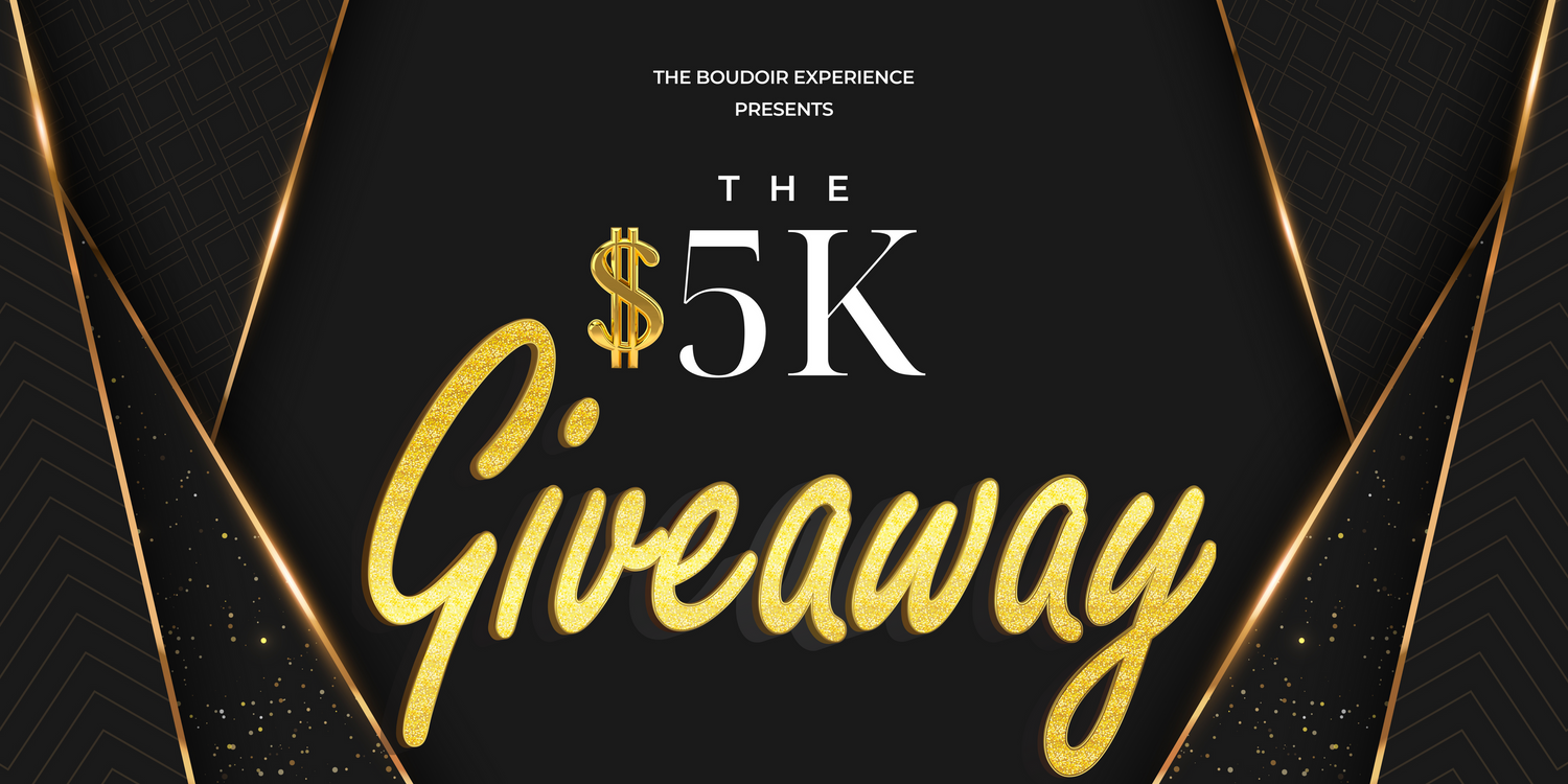 Black and gold promotional banner for $5K giveaway event.