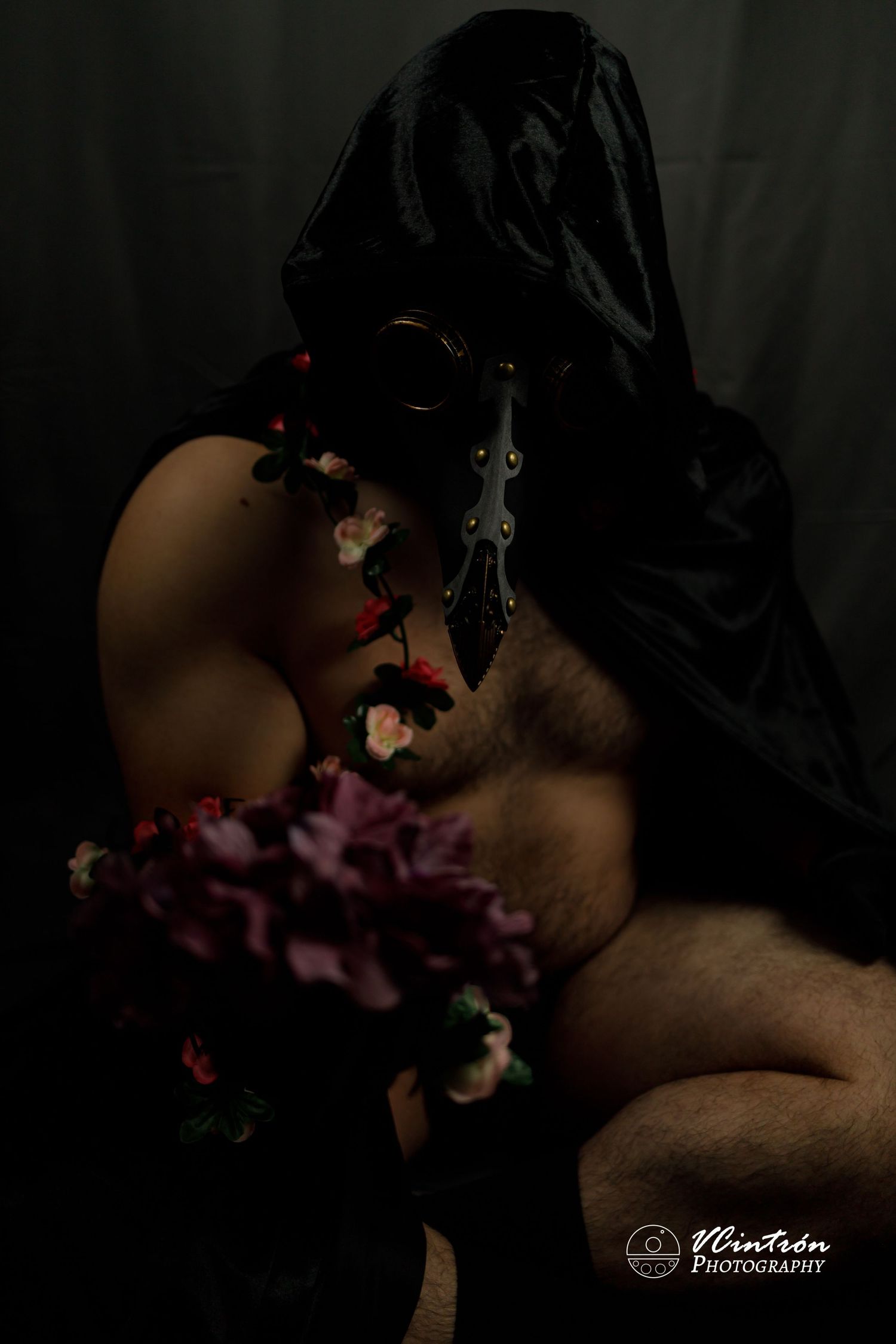 Artistic dark toned photography series showcasing flowers and shadows against black background in multiple frames.