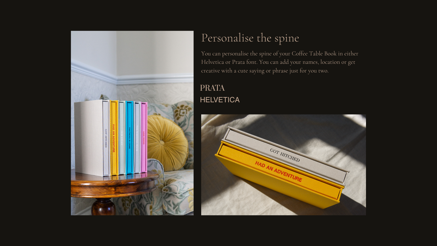 A split image showing colorful book spines on a shelf next to a closeup of a yellow pencil on a wooden surface.