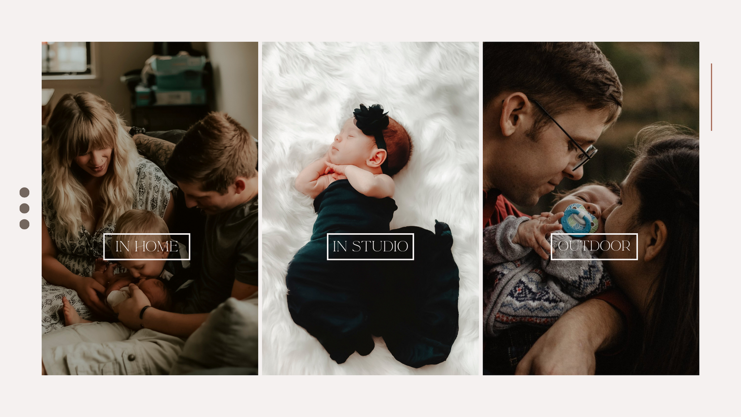 In home, studio and outdoor newborn photography sessions in Southern California