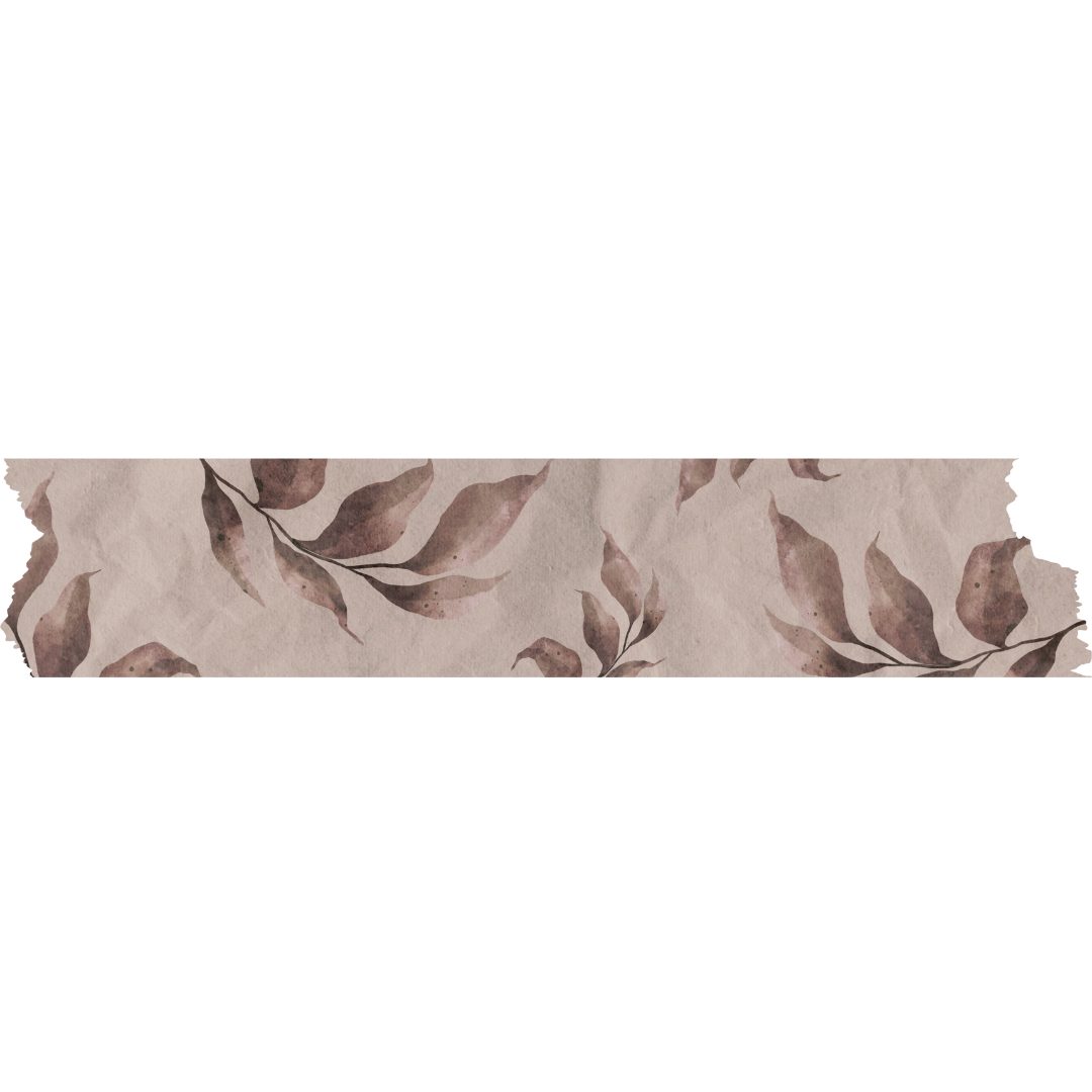 A floral patterned decorative border tape with delicate pink and gray leaf designs.