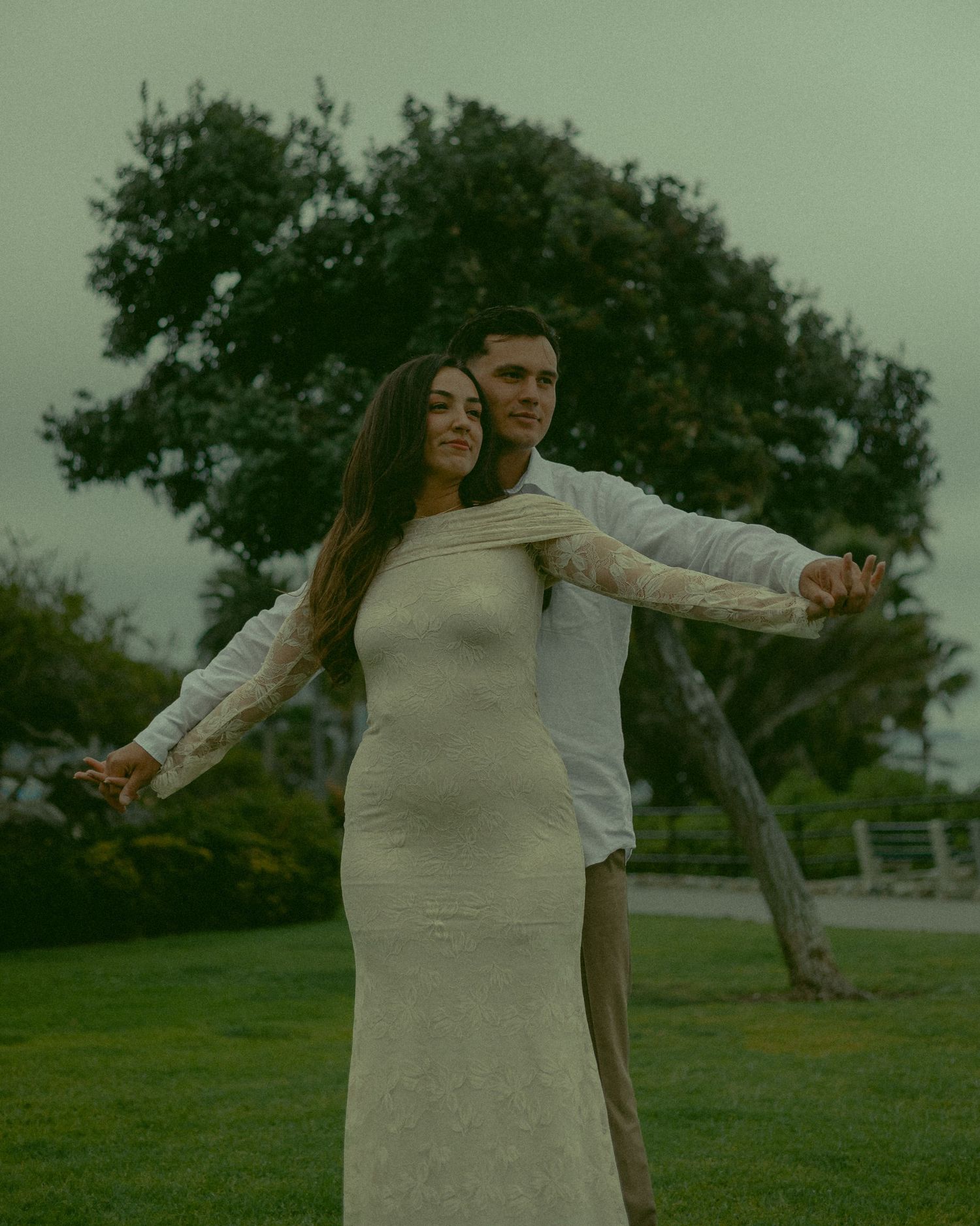 Beautiful couple having fun at the park in Laguna Beach California.