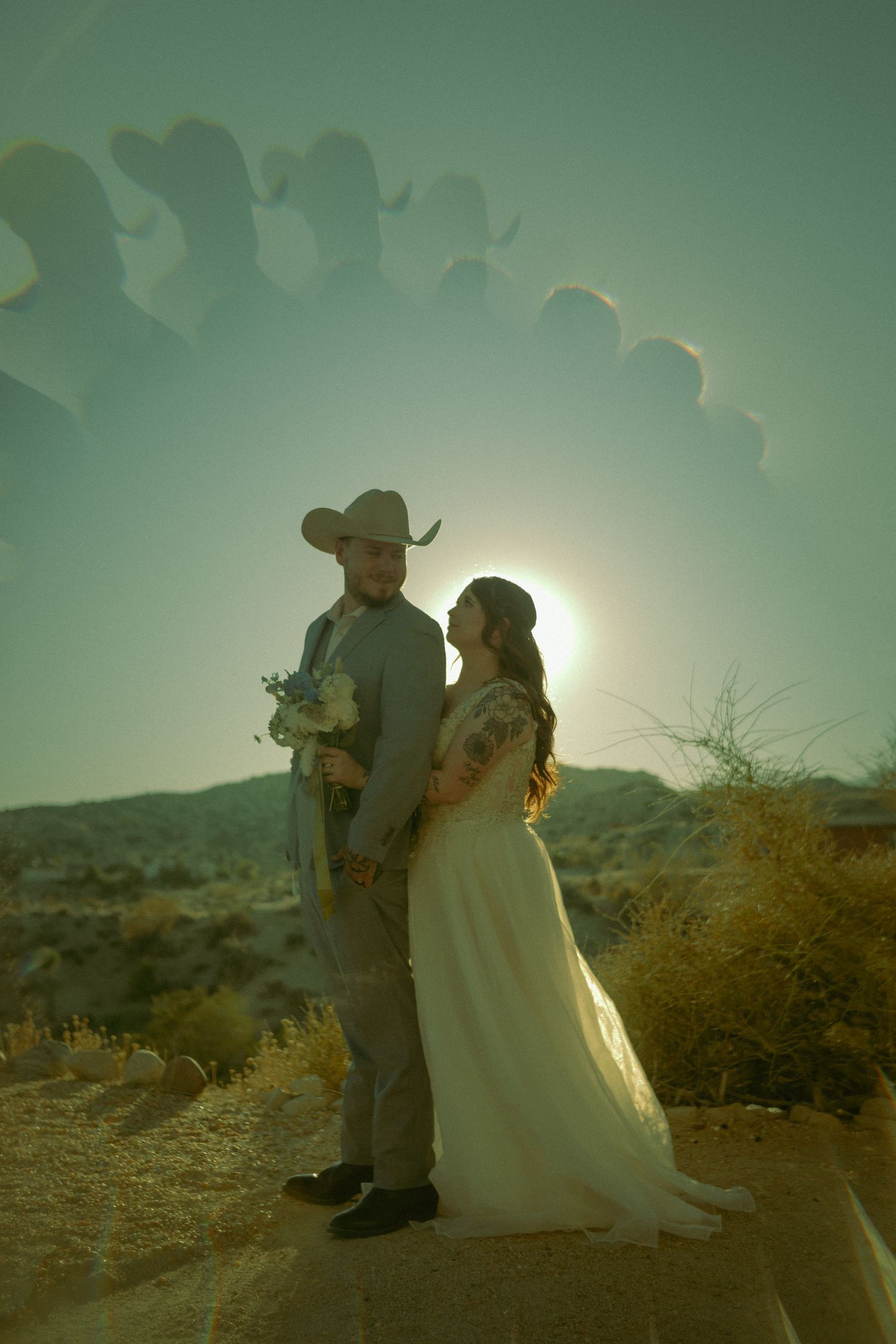 Joshua Tree California western styled Elopement during golden hour.
