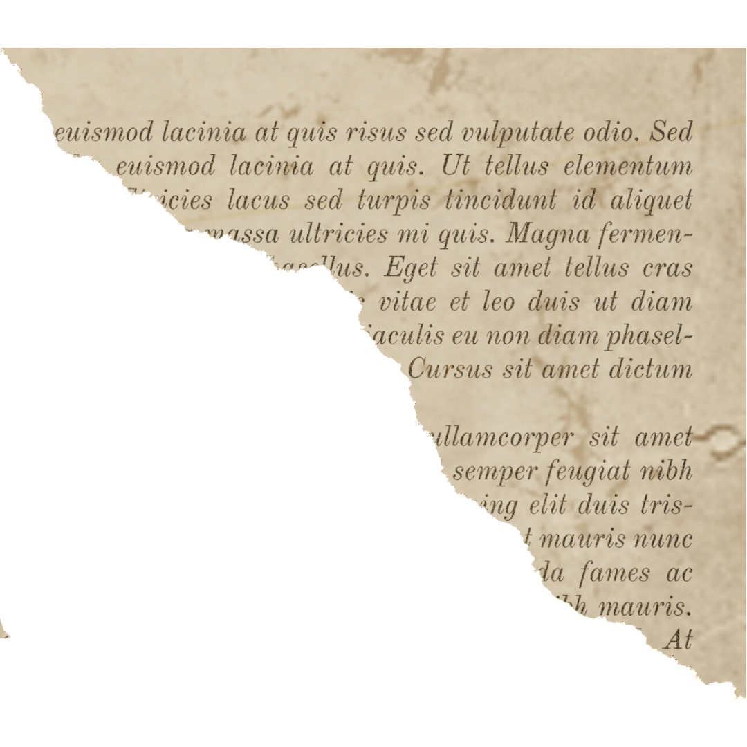 A torn fragment of text on aged paper showing Latin words with diagonal rip across the top corner.