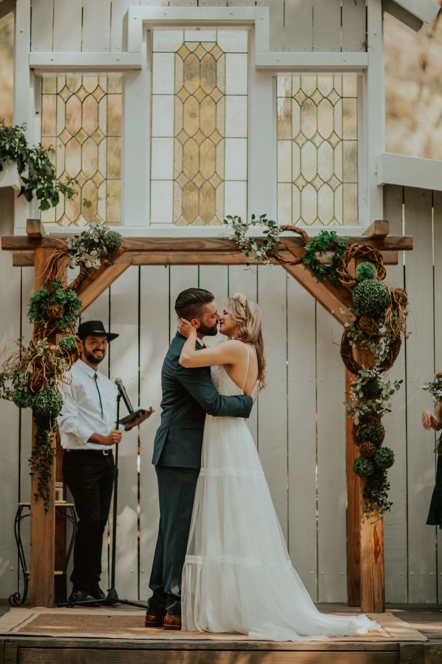 The first kiss wedding photography in Oak Glen