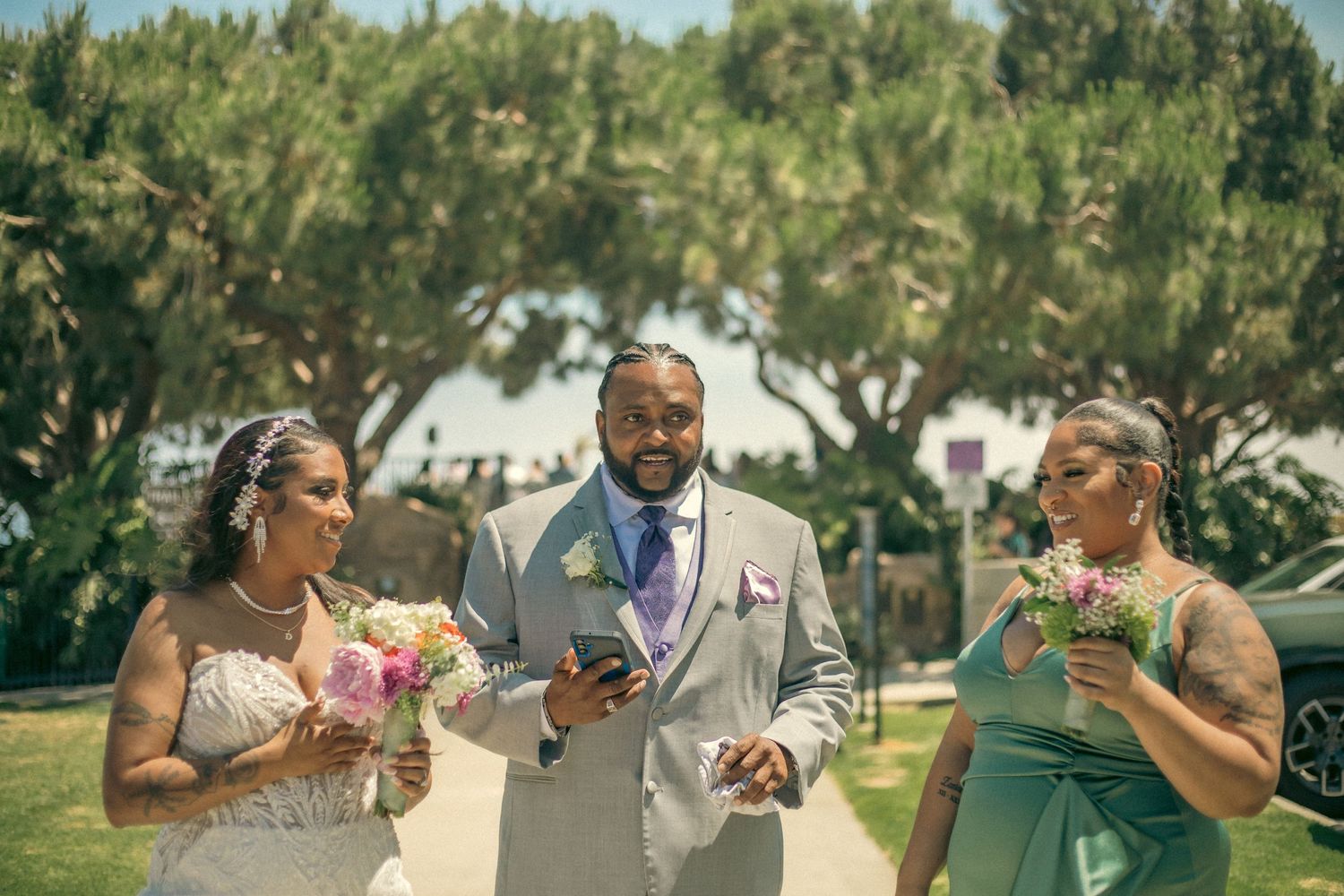 Bride and her siblings excited for the wedding ceremony to begin