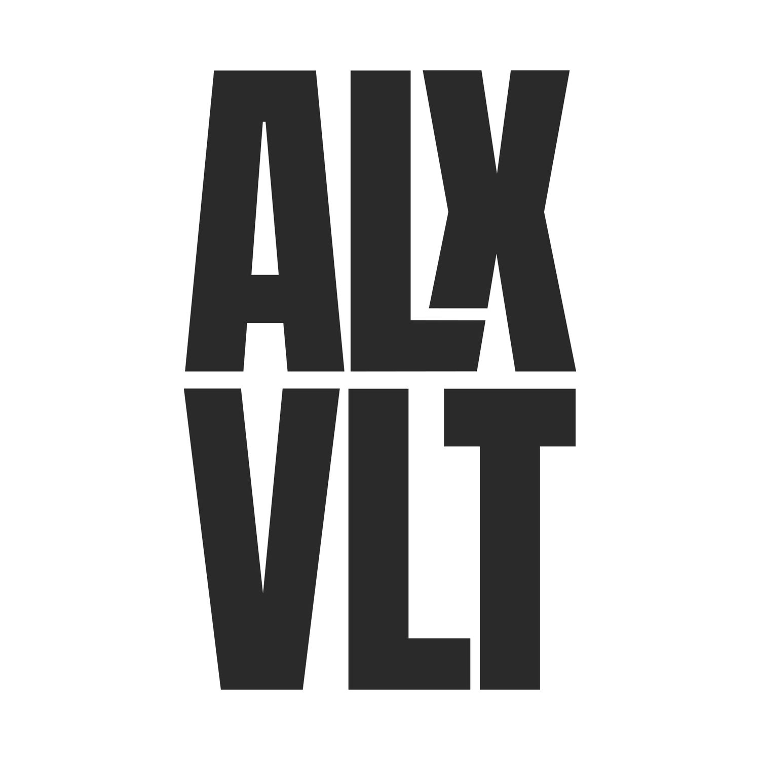 Minimalist black typography logo design spelling ALXVLT.