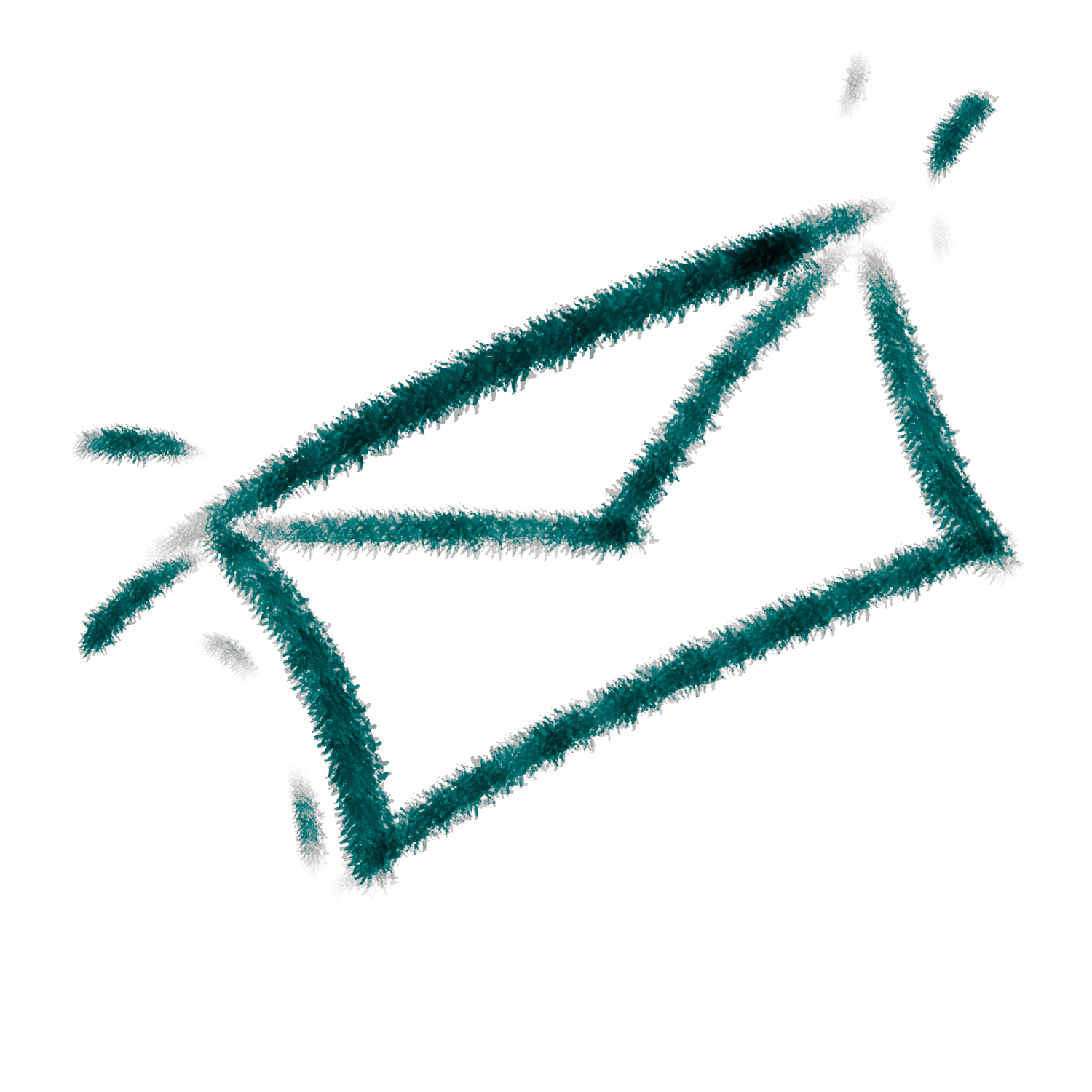 Simple line drawing of an envelope icon in teal color.