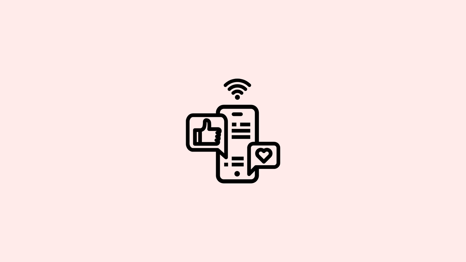 Minimalist icon of connected mobile devices with wifi symbol on pink background.