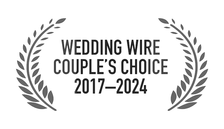 Wedding Wire Couples Choice Awards laurel wreath logo badge from 2012-2024 shown in grayscale monochrome design.