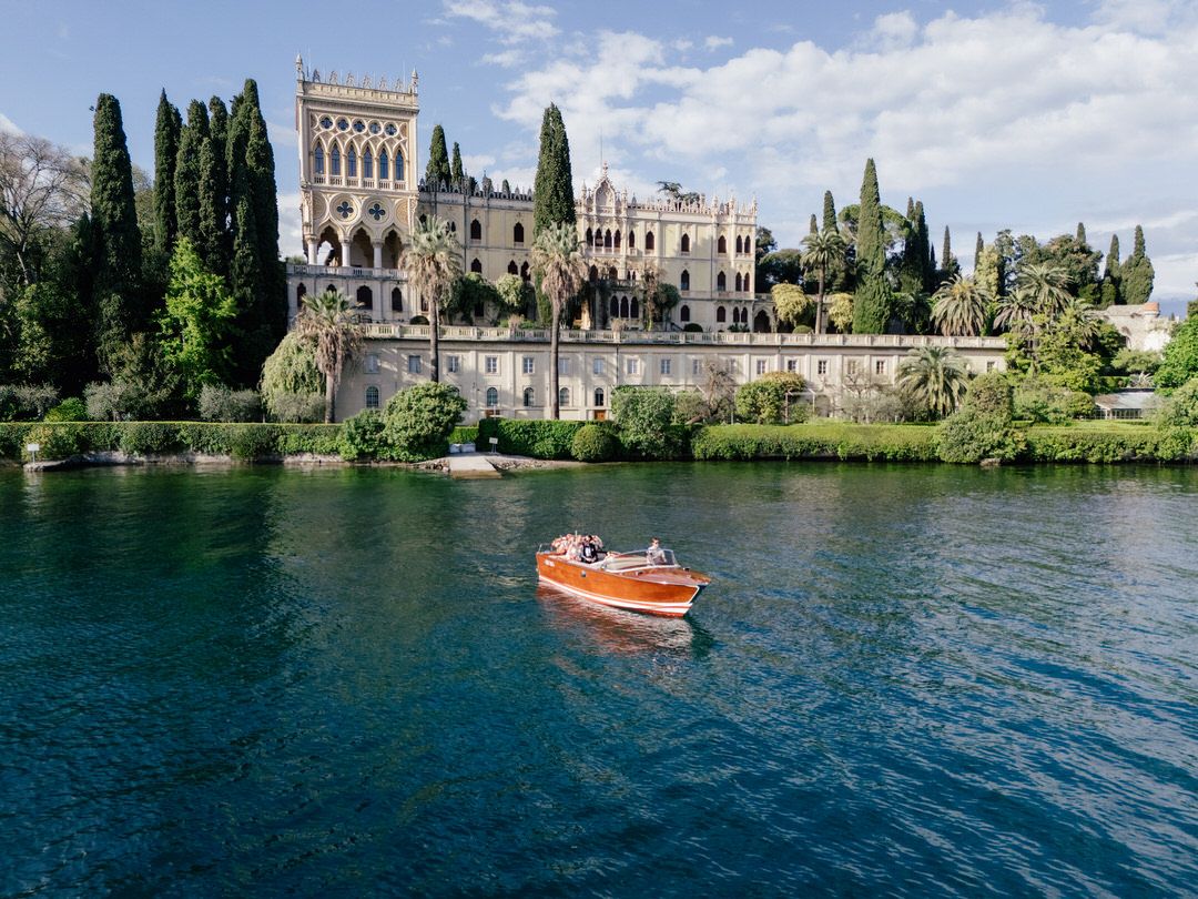 Views of Lake Garda's historic wedding venue Isola del Garda.
