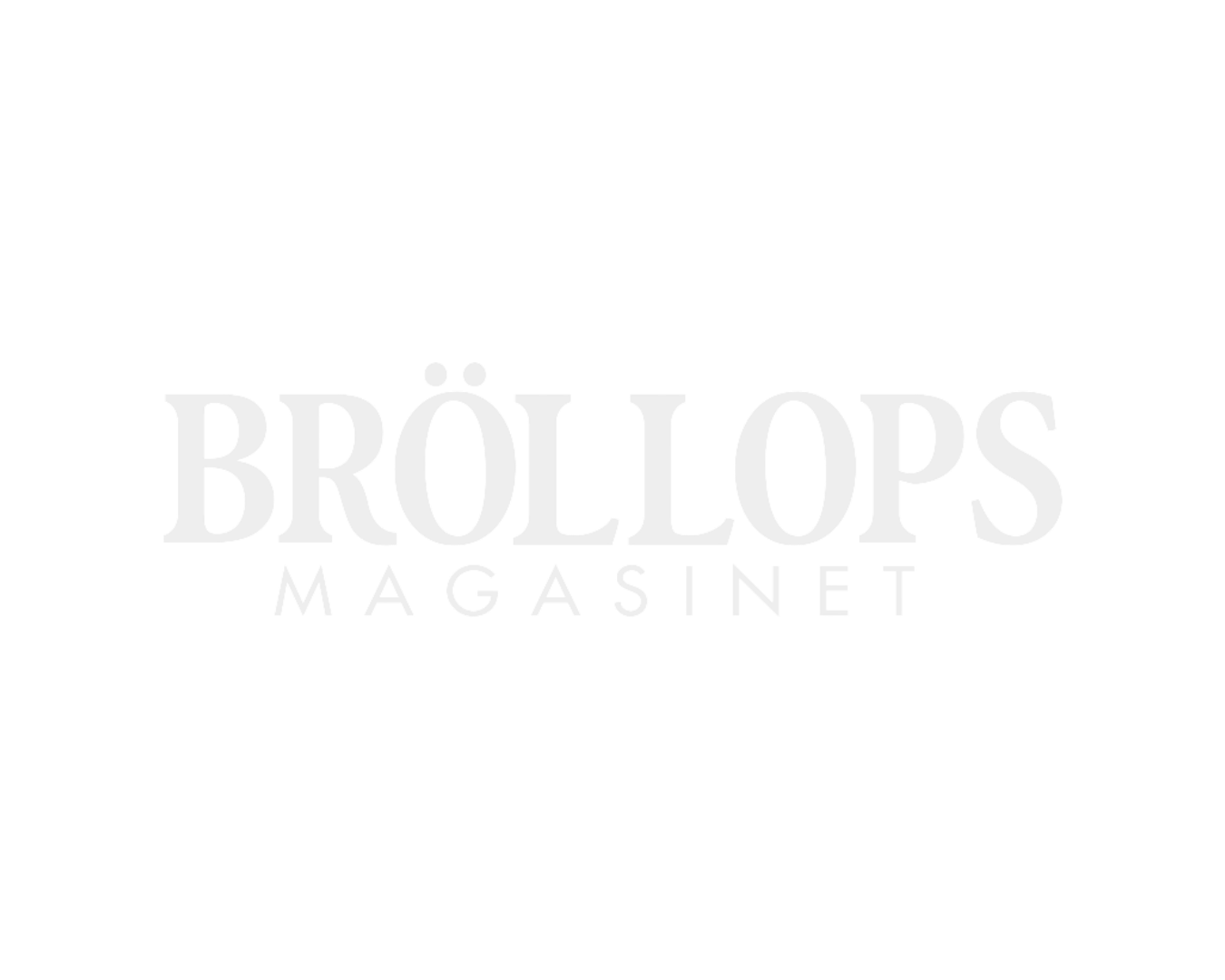 White Brollops Magasinet logo on black background with umlaut dots over the O.