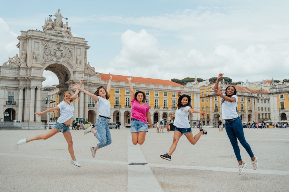 Wandersoul Stories Bachelorette Party Photos - bride with friends in lisbon - bride and friends jumping