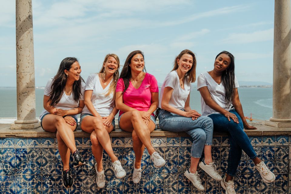 Wandersoul Stories Bachelorette Party Photos - bride with friends in lisbon - bride and friends laughing