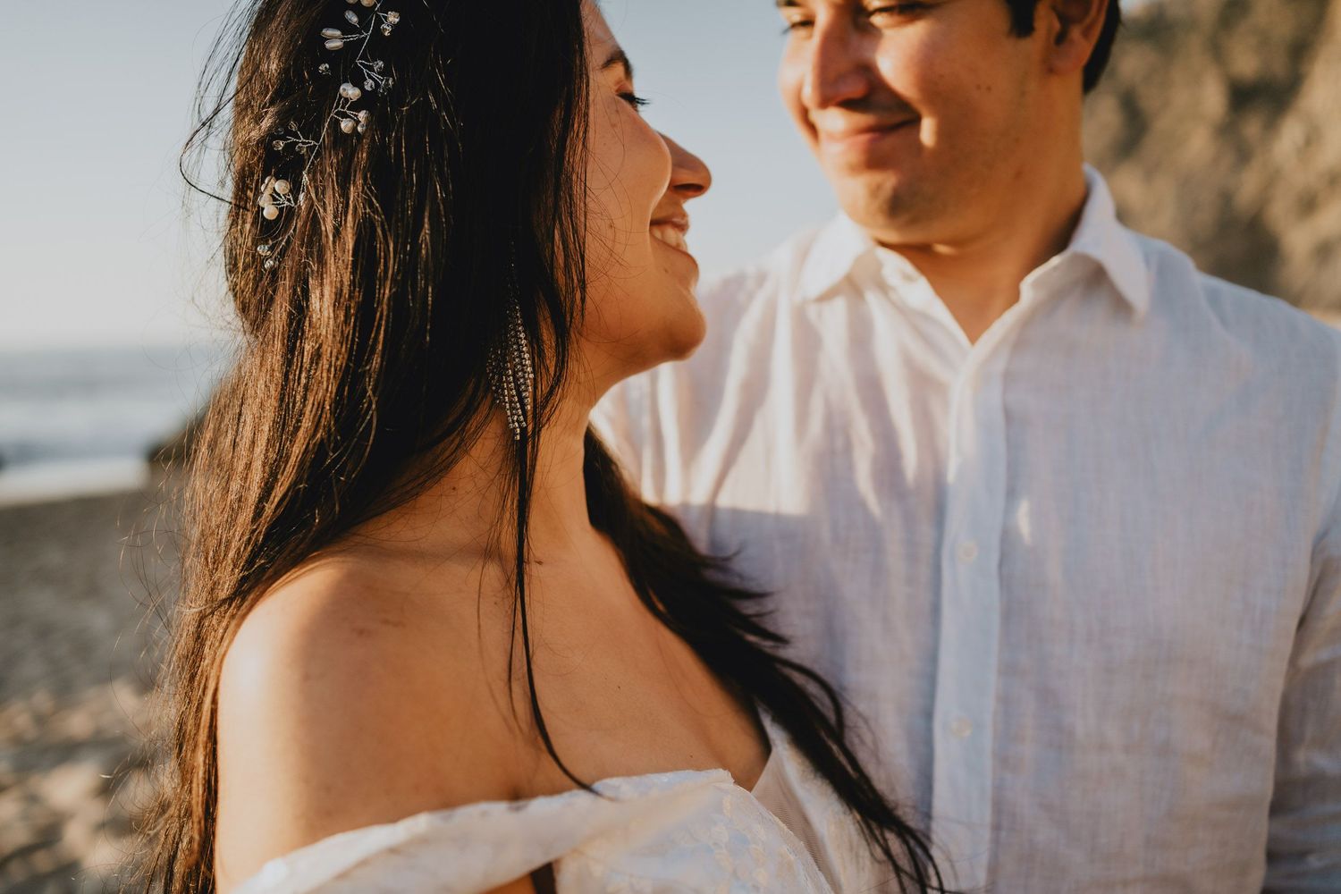 Wandersoul Stories Elopements and Destination Weddings Portugal - Wedding at the beach - couple smiling