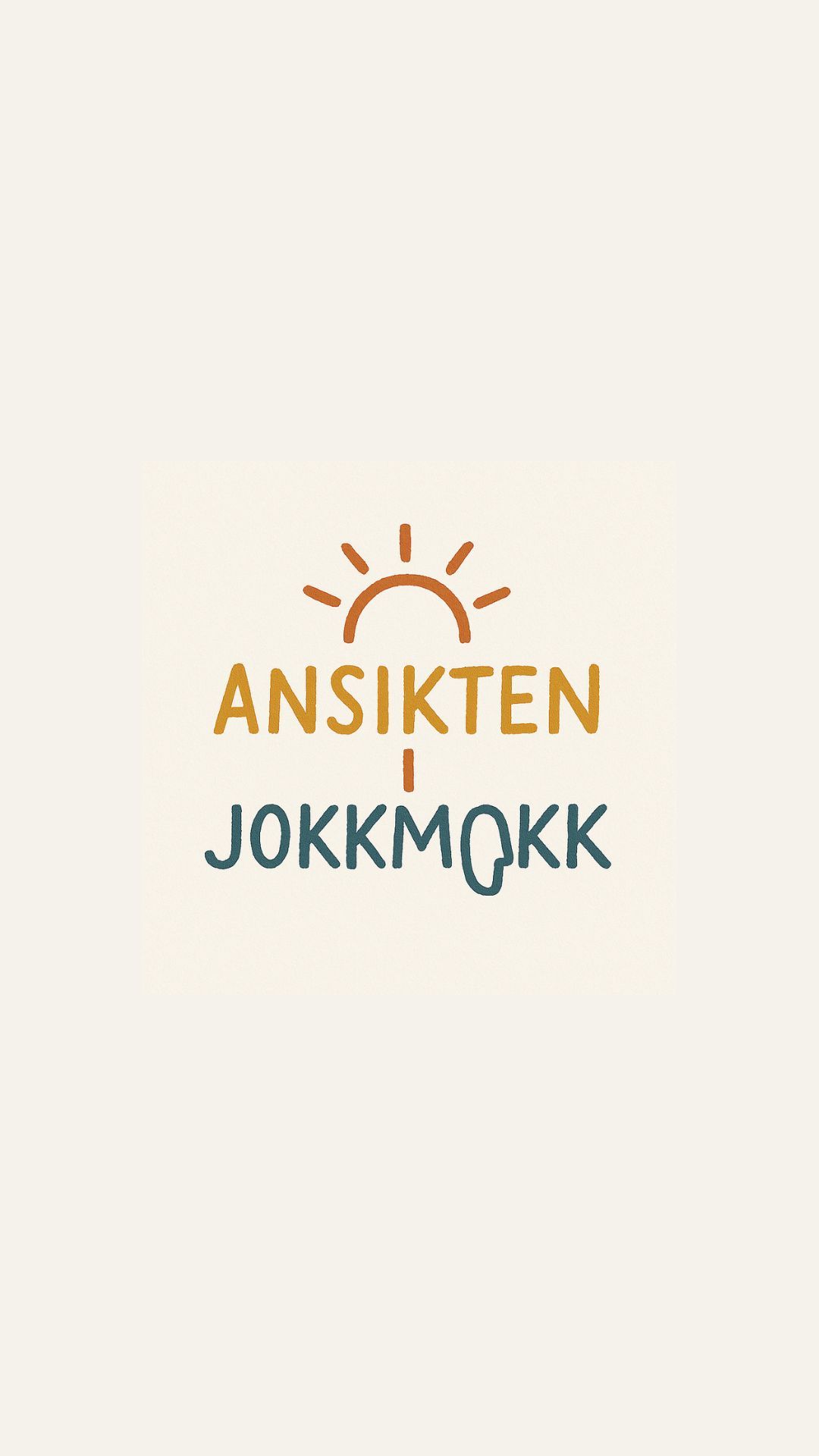 A minimalist logo design showing the text 'ANSIKTEN I JOKKMOKK' with a simple half-sun icon above in warm colors.