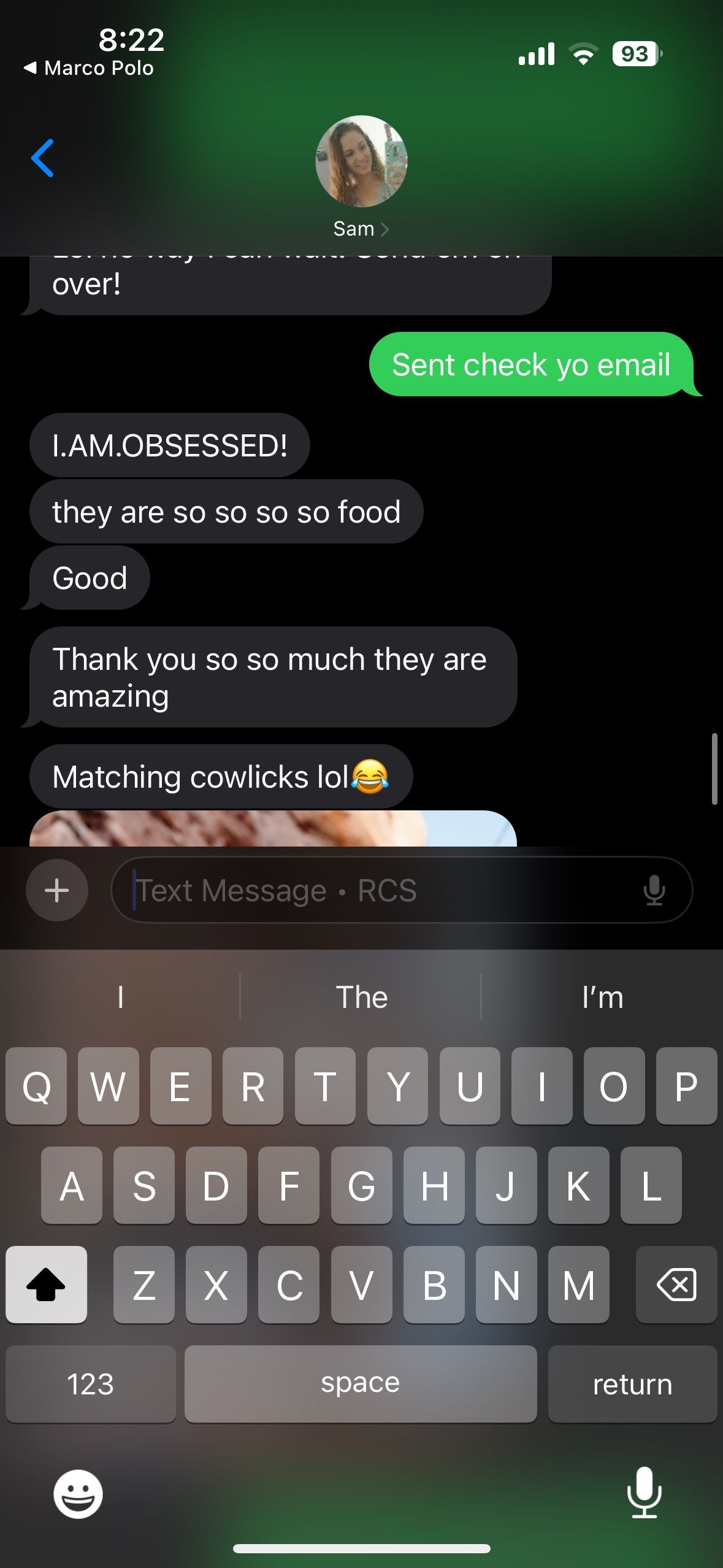 Text message screenshot of positive testimonial from client to photographer.