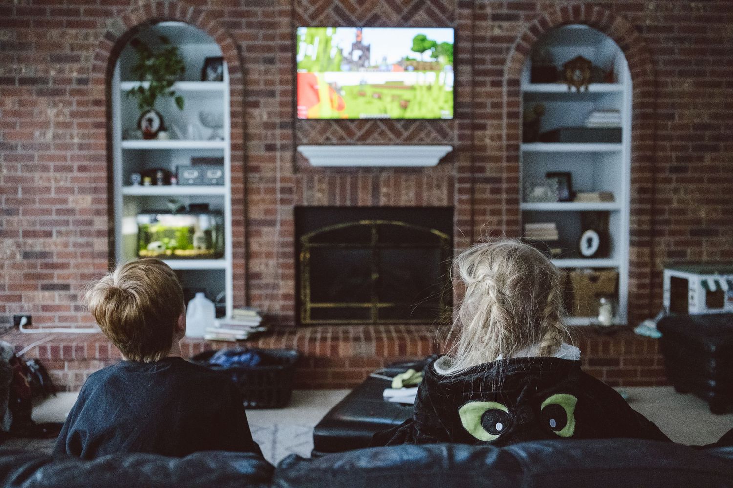 Denver photographer project 365 children playing minecraft in den at home