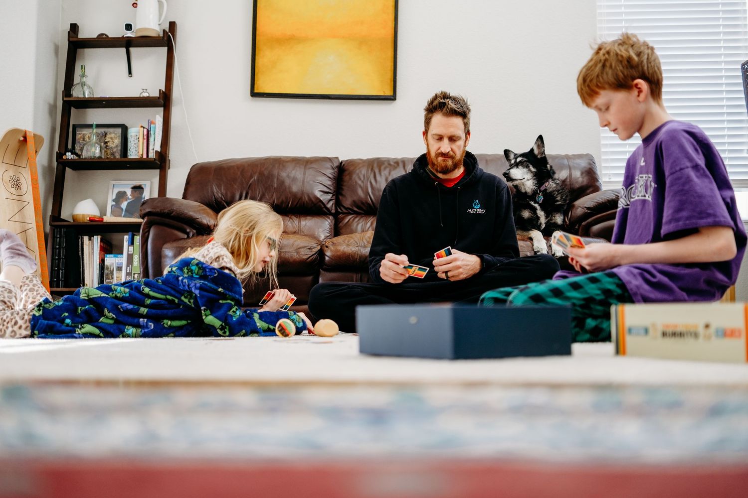Denver photographer project 365 - family playing card game on floor