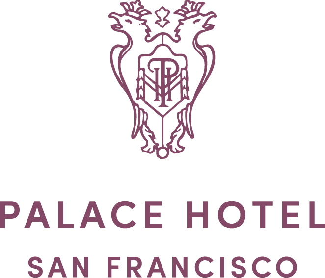 Vintage purple logo design for Palace Hotel San Francisco with ornate decorative elements and text.