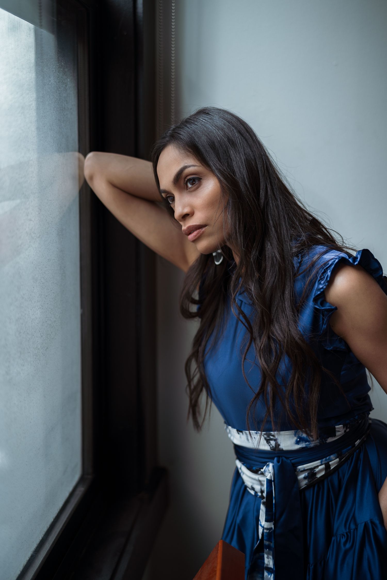 Actress Rosario Dawson wearing a dress from her clothing line, Studio 189, photographed by Los Angeles Photographer, Lindy Lin