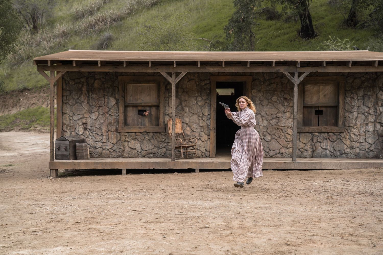 Heather Graham in action, on the set of Place of Bones, shot by LA Photographer Lindy Lin