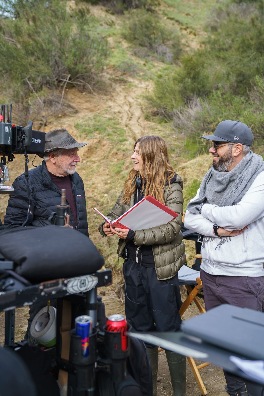 Director Audrey Cummings, Cinematographer Andrej Sekula, and Producer Eric Gozlan, shot on set by Lindy Lin (Movie set: Place of Bones)