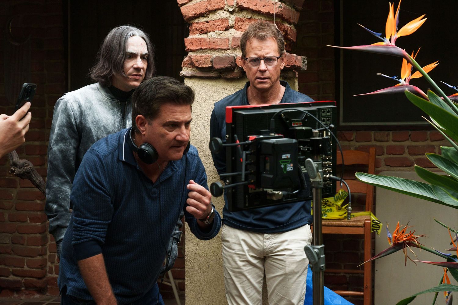 Off the Grid behind the scenes still photo of Actor Greg Kinnear, Director Johnny Martin, Actor Ricky Russert photographed by Lindy Lin