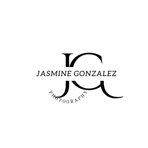 A minimalist black and white photography logo design featuring the initials JG for Jasmine Gonzalez Photography.