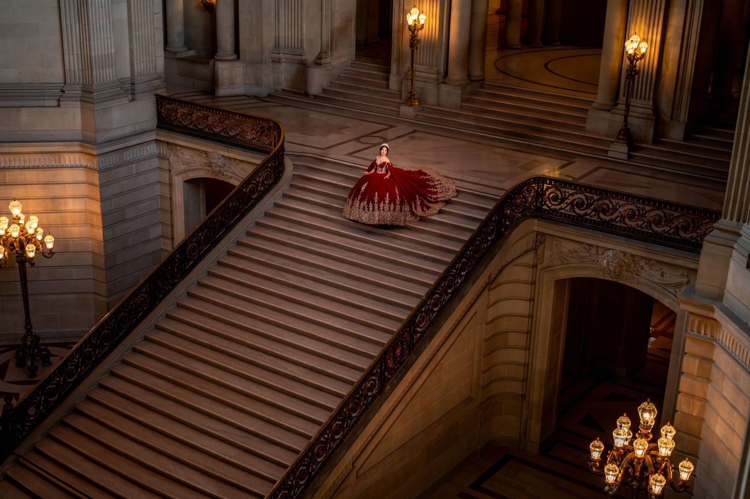 San Francisco City Hall quince pre-shoot, editorial portraits by The Padillas, luxury quinceañera photography.