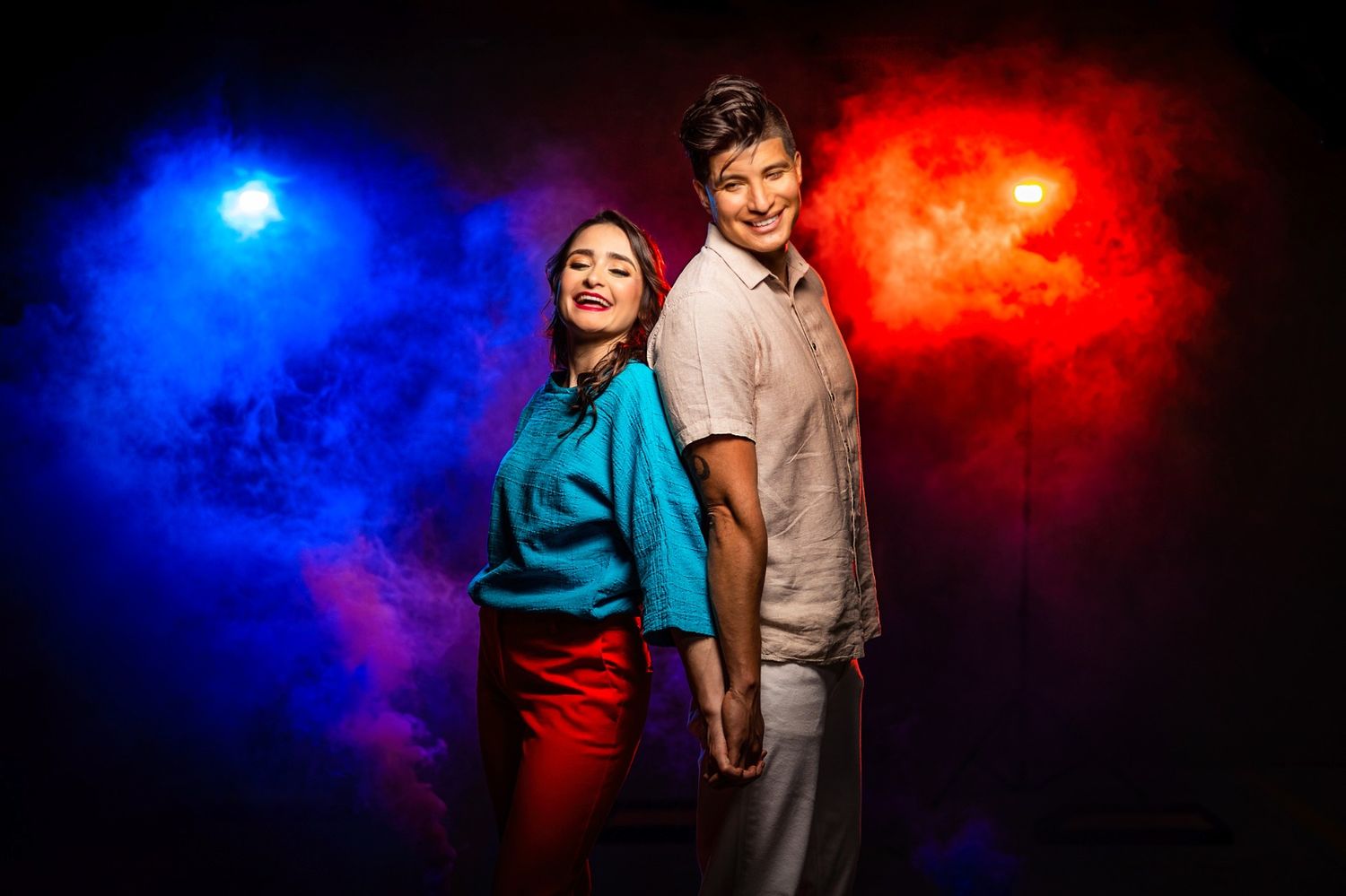 Juan and Abygail Padilla, Sacramento husband‑and‑wife photographers in cinematic light, authentic portrait session