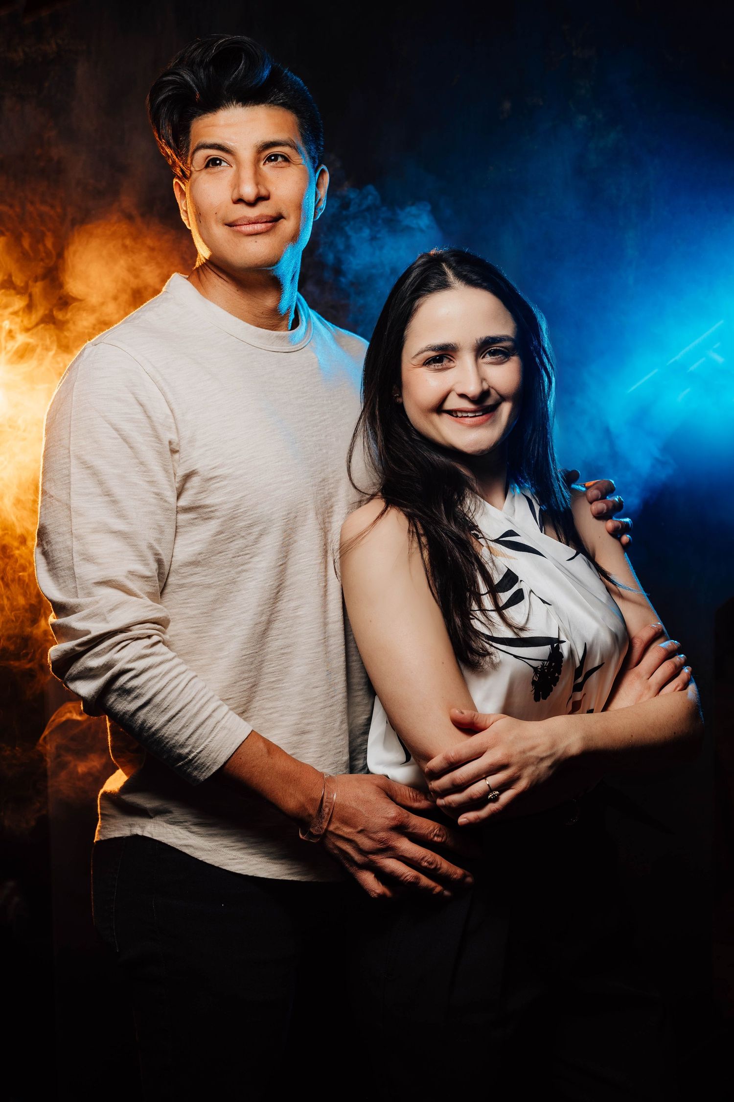 Juan and Abygail Padilla, Sacramento husband‑and‑wife photographers in cinematic light, authentic portrait session