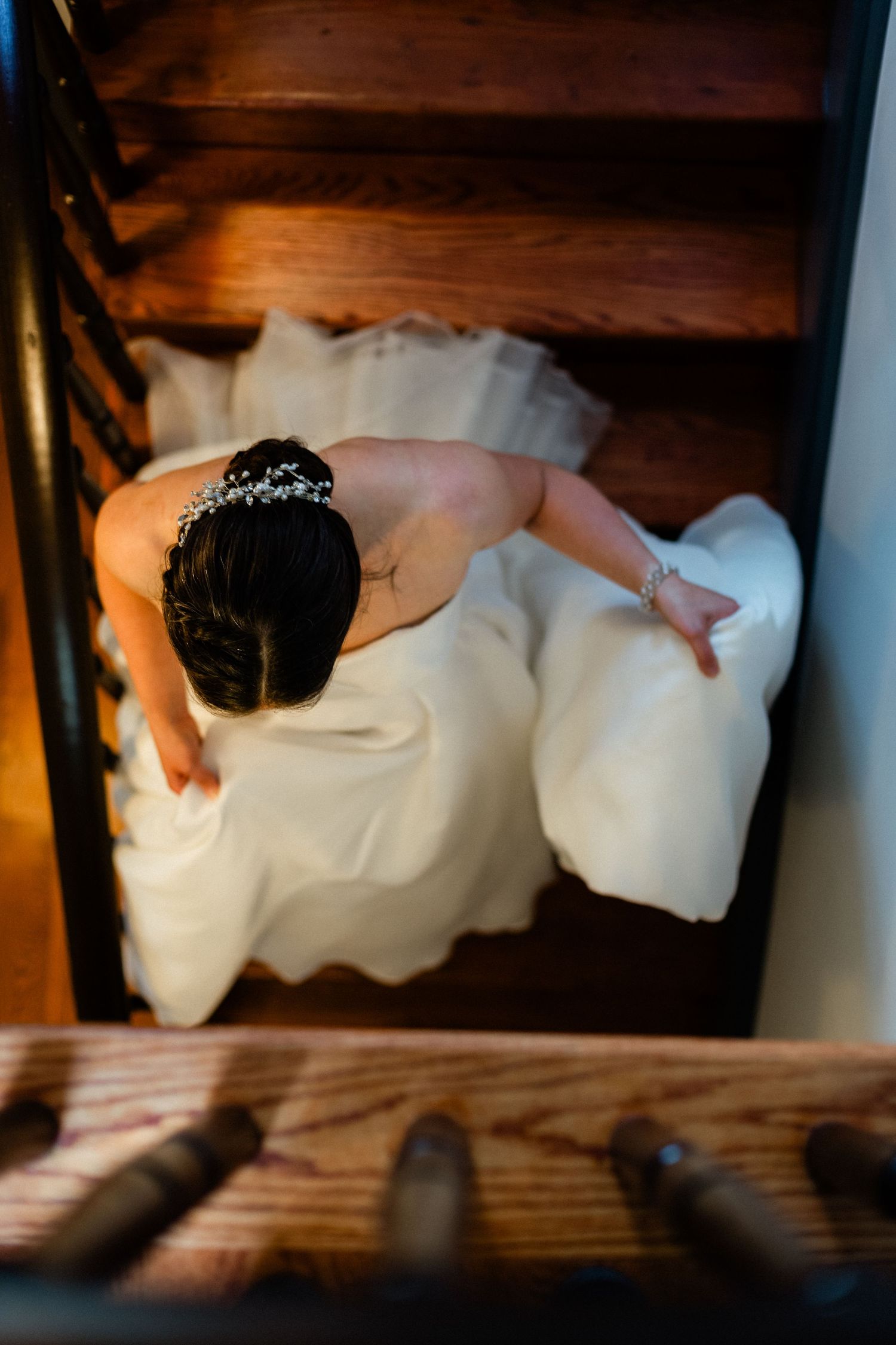 bride walking downstairs