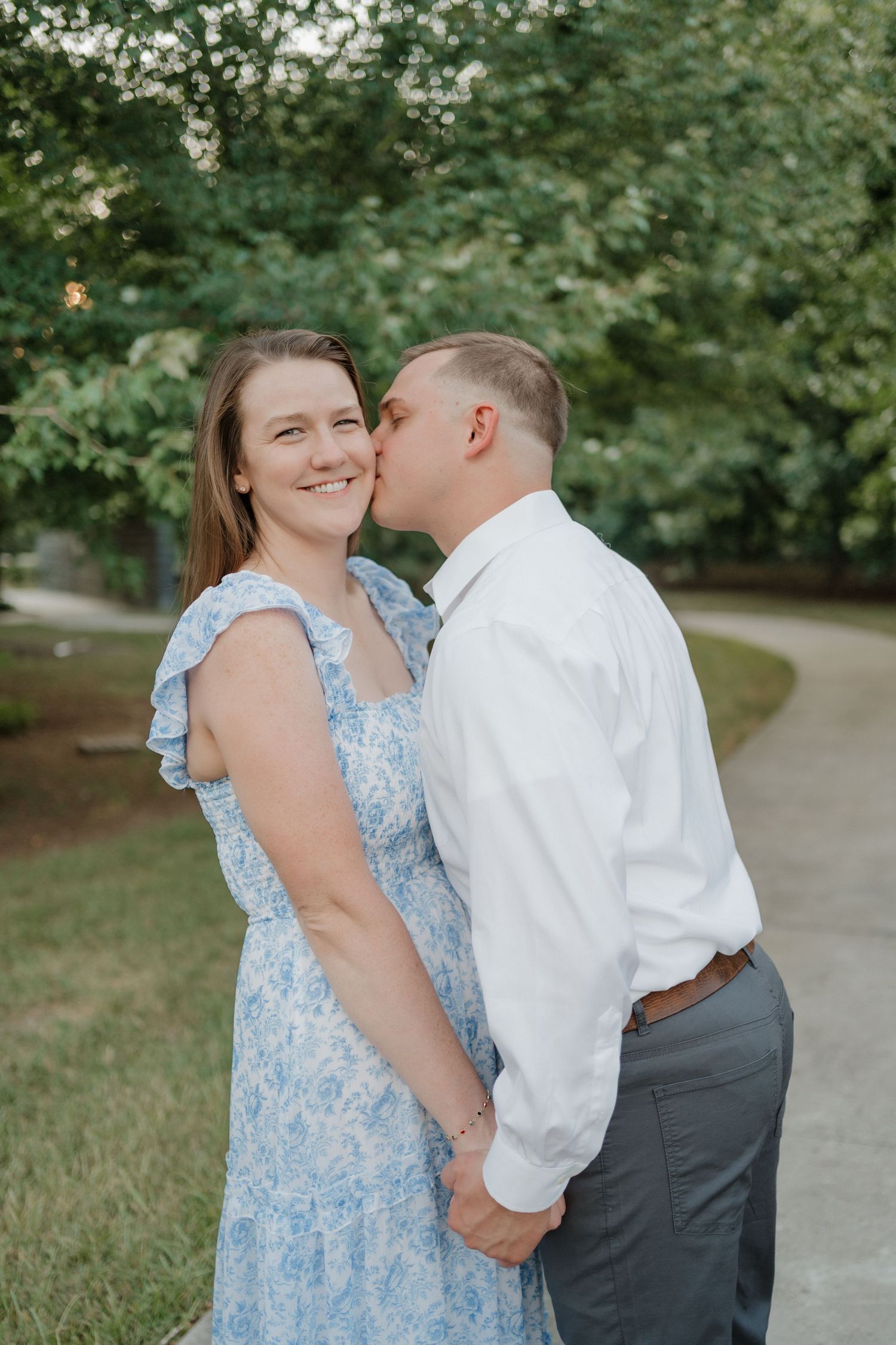 Couple at NC Museum of Art for engagement session near Fayetteville NC