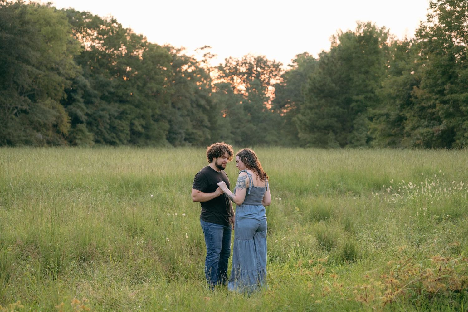 Couple at Philips Memorial Park for engagement session near Fayetteville NC