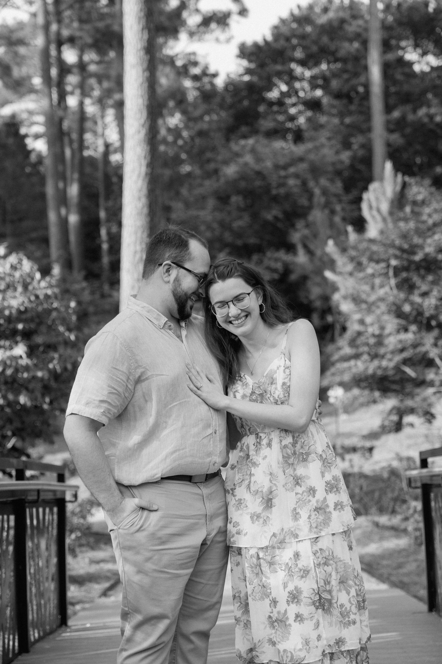 Couple at WRAL Azalea Gardens for engagement photoshoot near Fayetteville, NC