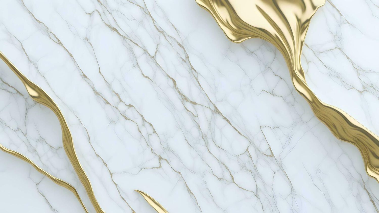 Elegant white marble texture with luxurious gold metallic veins creating a modern abstract pattern.