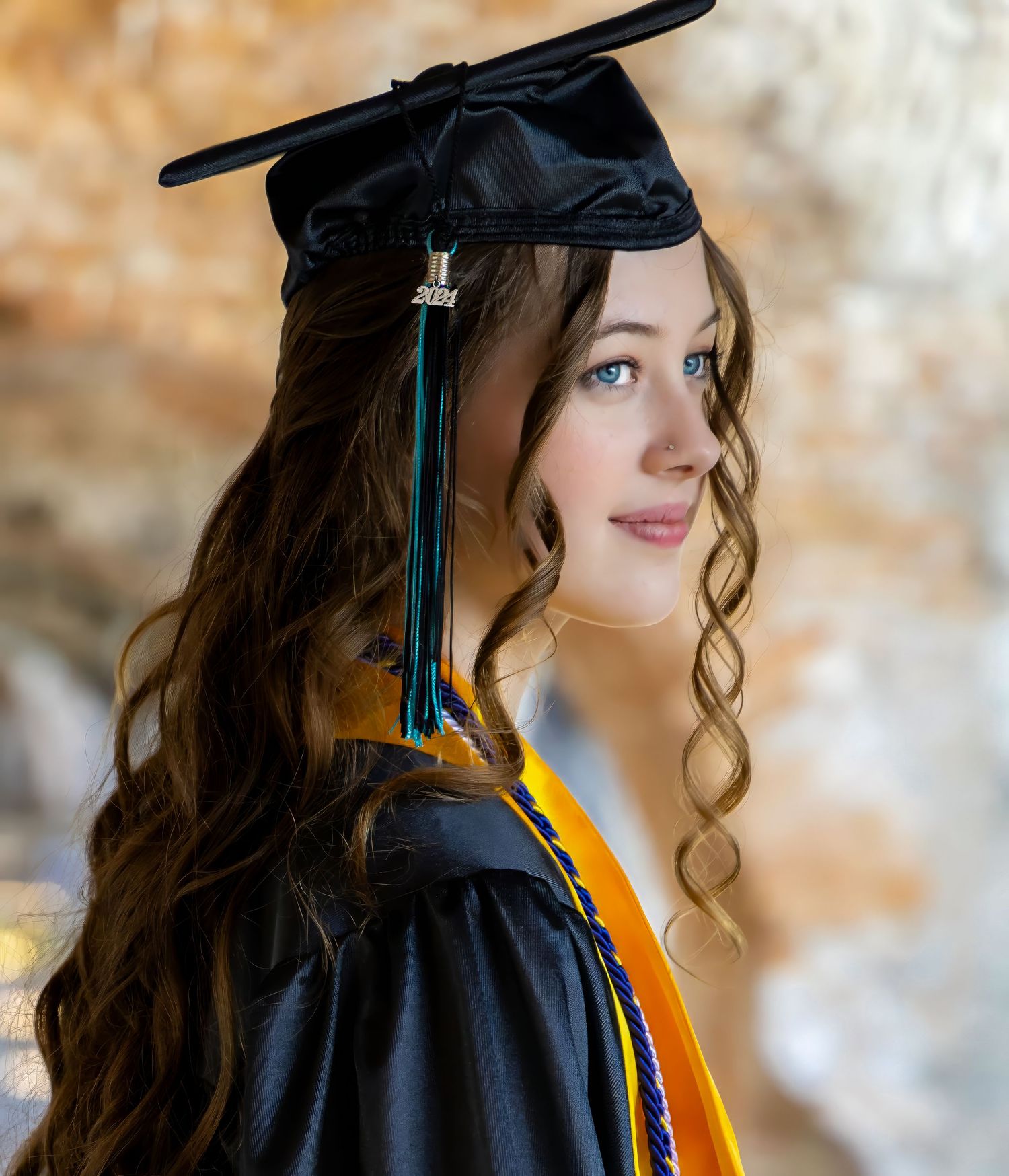 Glowing senior girl in cap & gown, portrait, natural light, Photography by Rachel