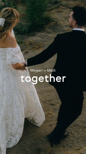 Artistic back view of couple walking together in formal wedding attire.
