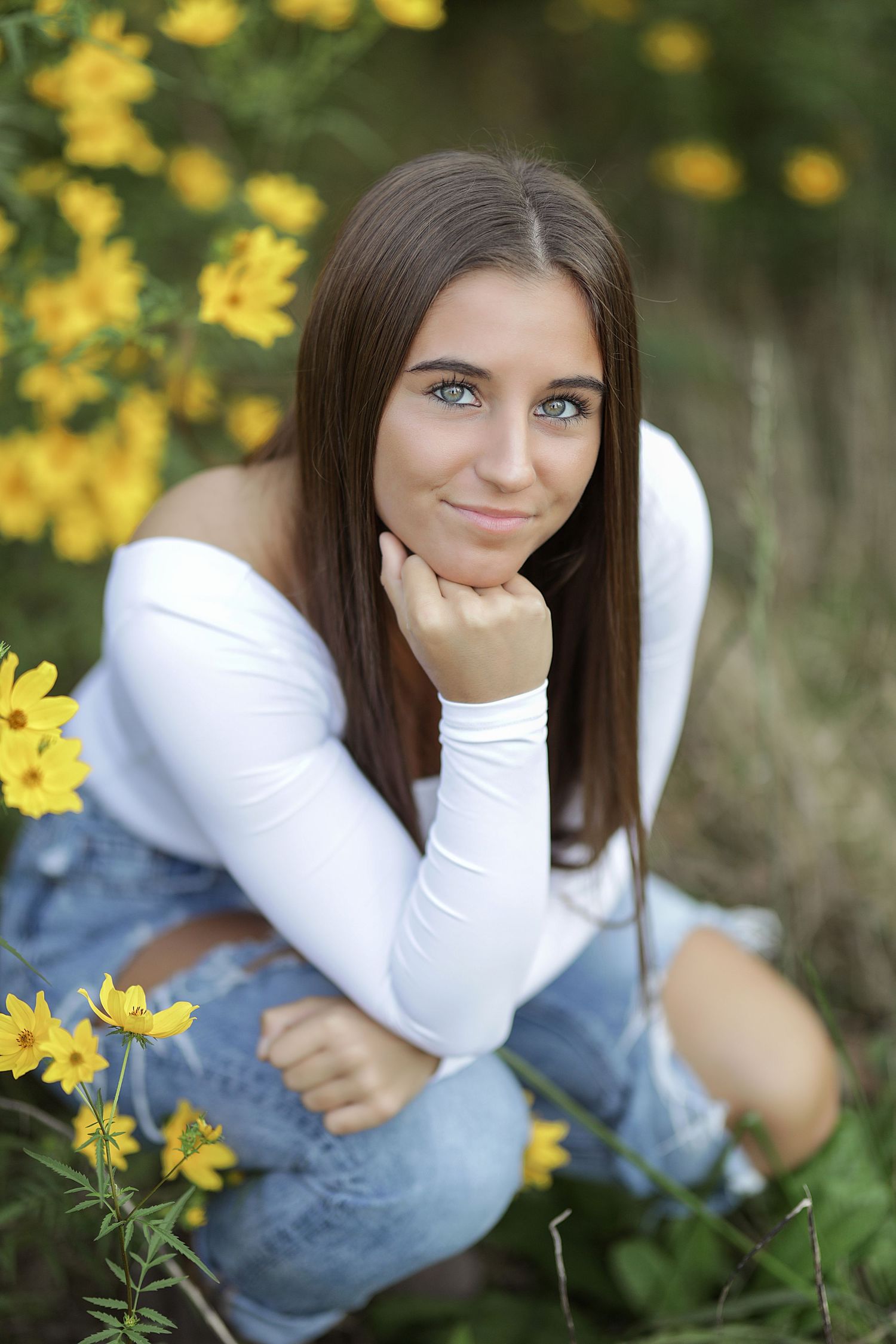 Yellow wildflowers frame a gentle nature portrait sequence in soft natural lighting.