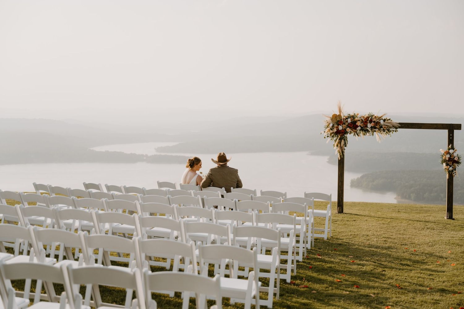 Intimate Western Wedding Couple Portraits at the Barn at Greers Ferry Wedding Venue Near a Lake in Arkansas