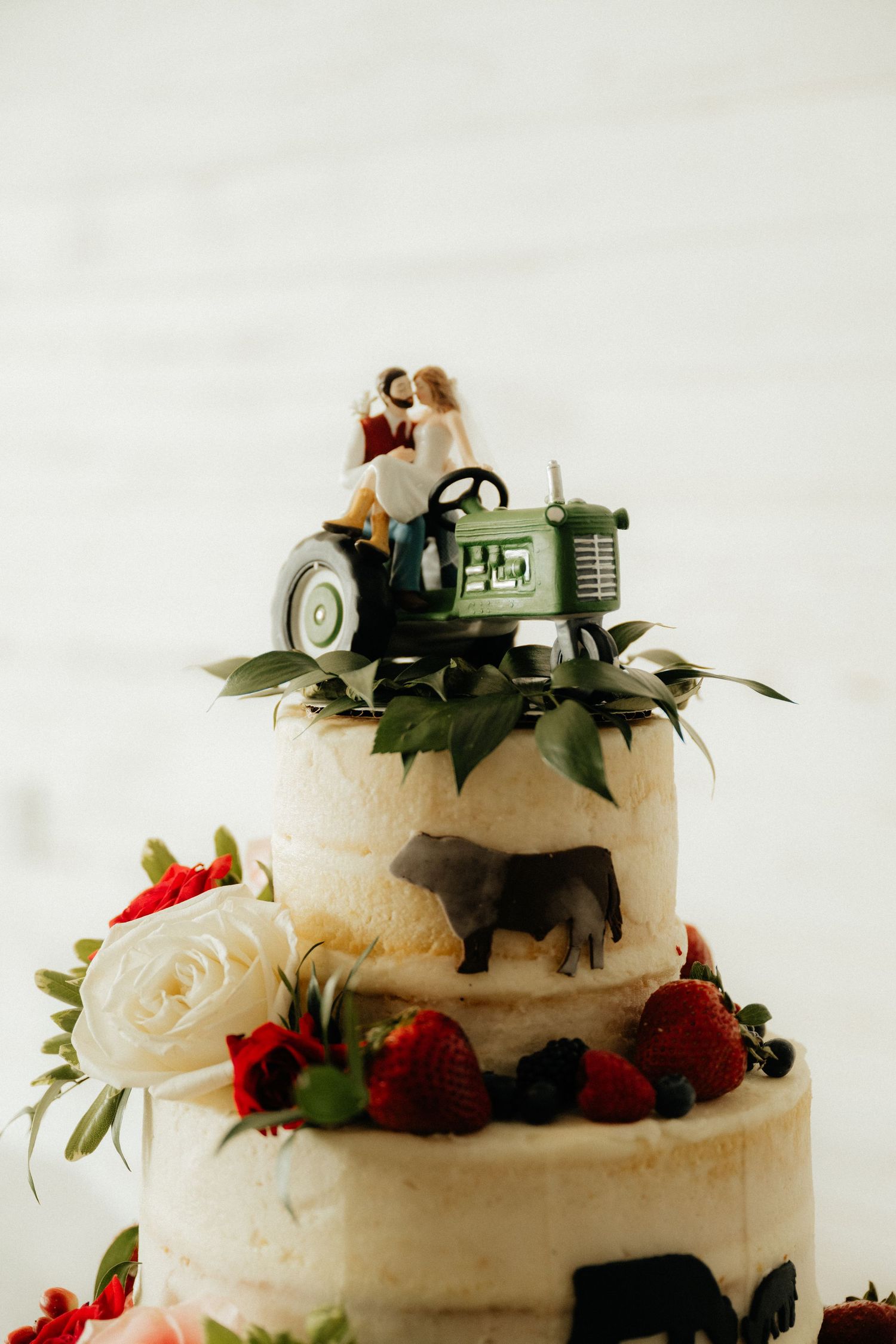 Western Wedding Bridal Details at a Intimate Wedding in Arkansas Farmer Tractor Cake Topper