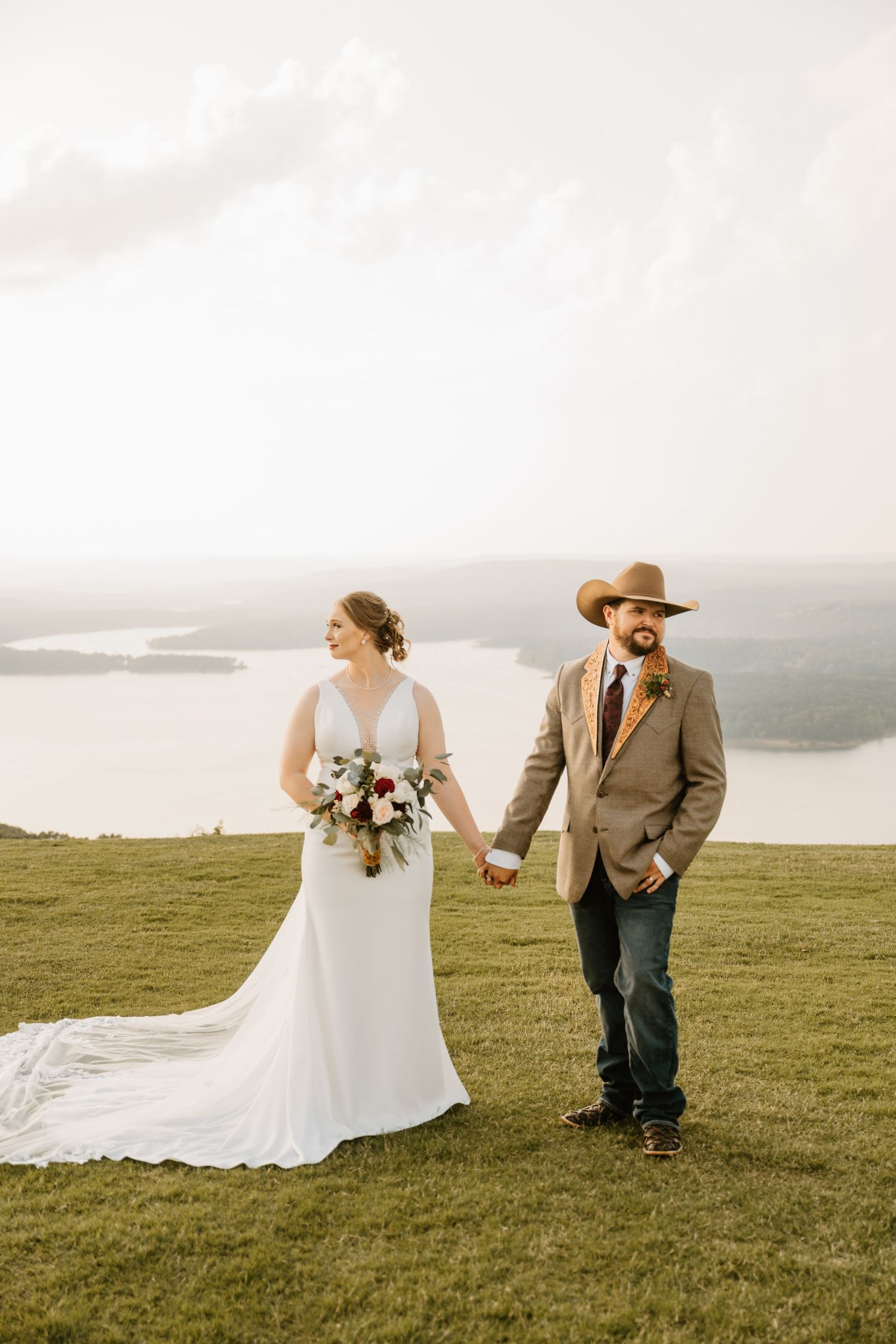 Intimate Western Wedding Couple Portraits at the Barn at Greers Ferry Wedding Venue Near a Lake in Arkansas