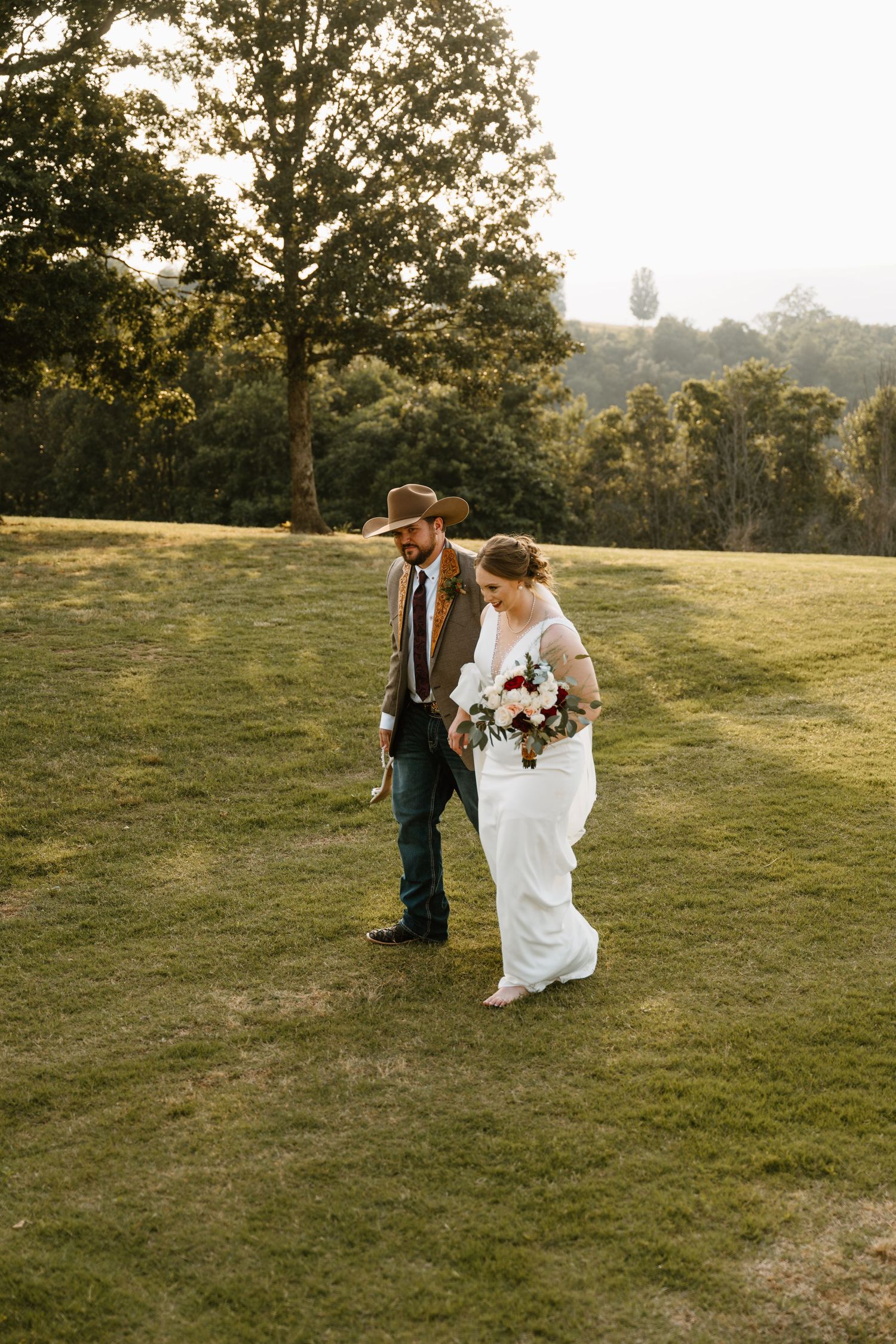 Intimate Western Wedding Couple Portraits at the Barn at Greers Ferry Wedding Venue Near a Lake in Arkansas
