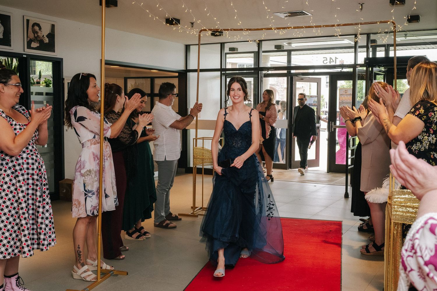 A series of photographs arranged in a strip showing people dancing and celebrating at what appears to be a social event.