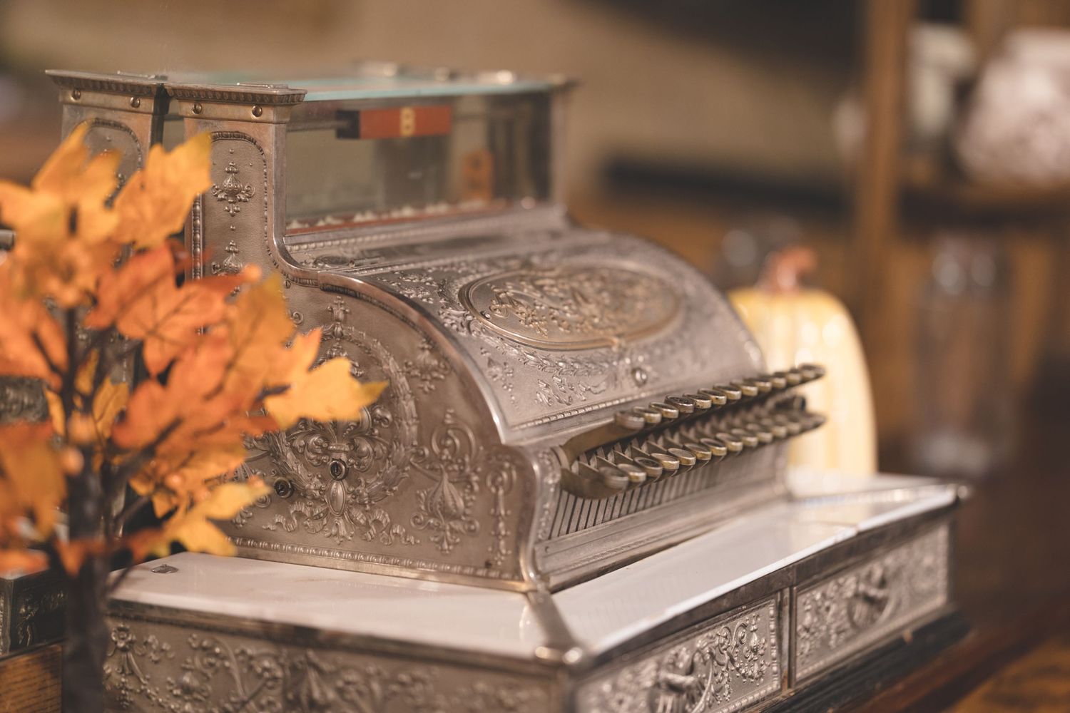 an old register sitting on the counter at the saloon at Triple J. Ranch.