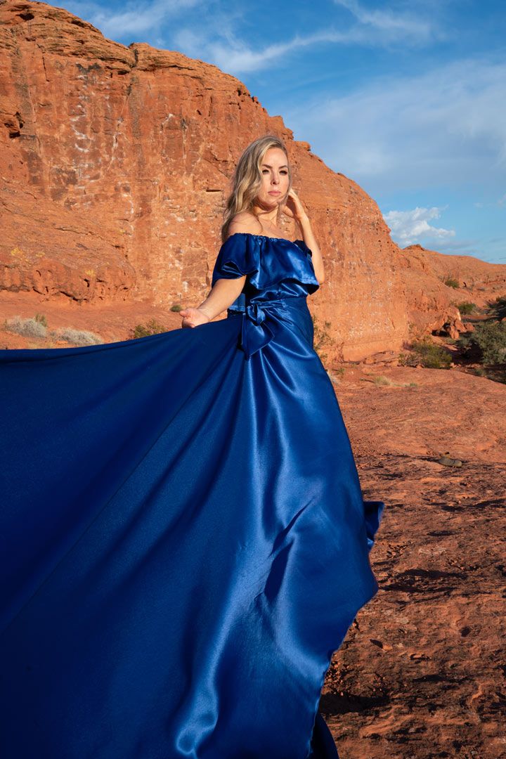 blue flying dress Blue Flying Dress - Photoshoot Gown With Long Flowy Train | Lansy Electric Blue / length 197 inch (5 m) main image 1